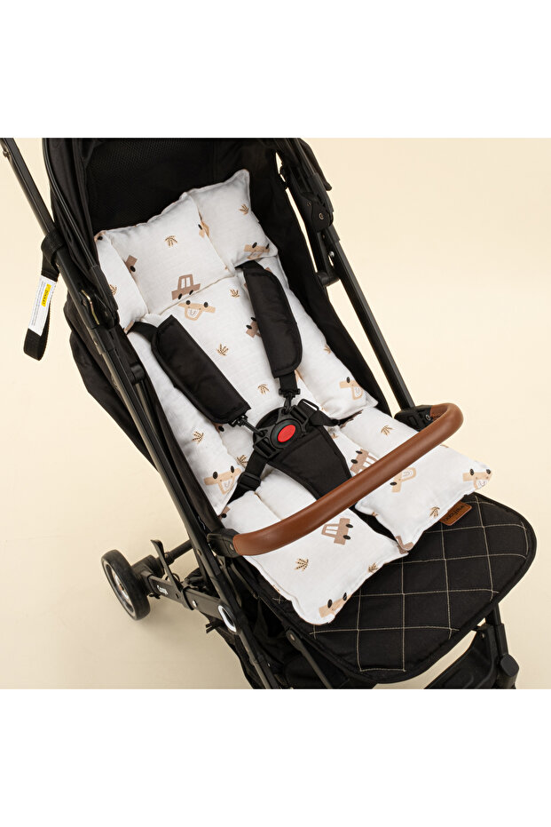 Muslin Baby Stroller Cushion Brown Cars