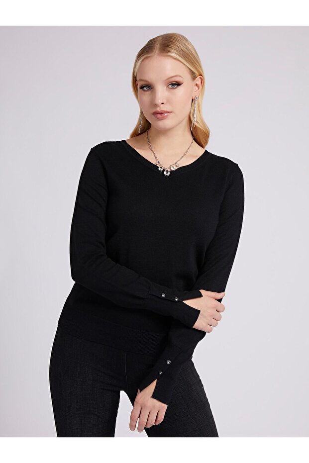 Women's V-Neck Sweater-Black