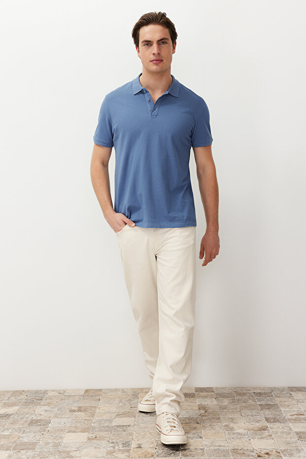 Indigo Regular/Normal Kesim Dokulu Polo Yaka T-Shirt TMNSS24PO00043 - 3