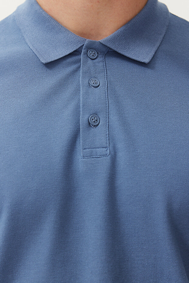 Indigo Regular/Normal Kesim Dokulu Polo Yaka T-Shirt TMNSS24PO00043 - 7