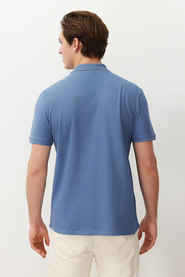 Indigo Regular/Normal Kesim Dokulu Polo Yaka T-Shirt TMNSS24PO00043 - 8