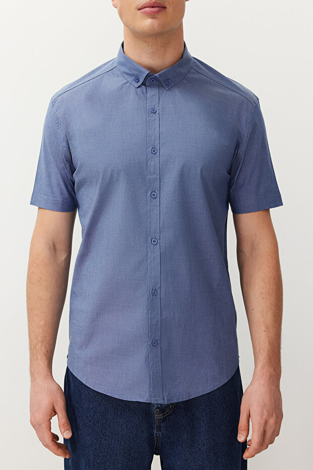 Lacivert Slim Fit Kısa Kollu Gömlek TMNSS24GO00065 - 3
