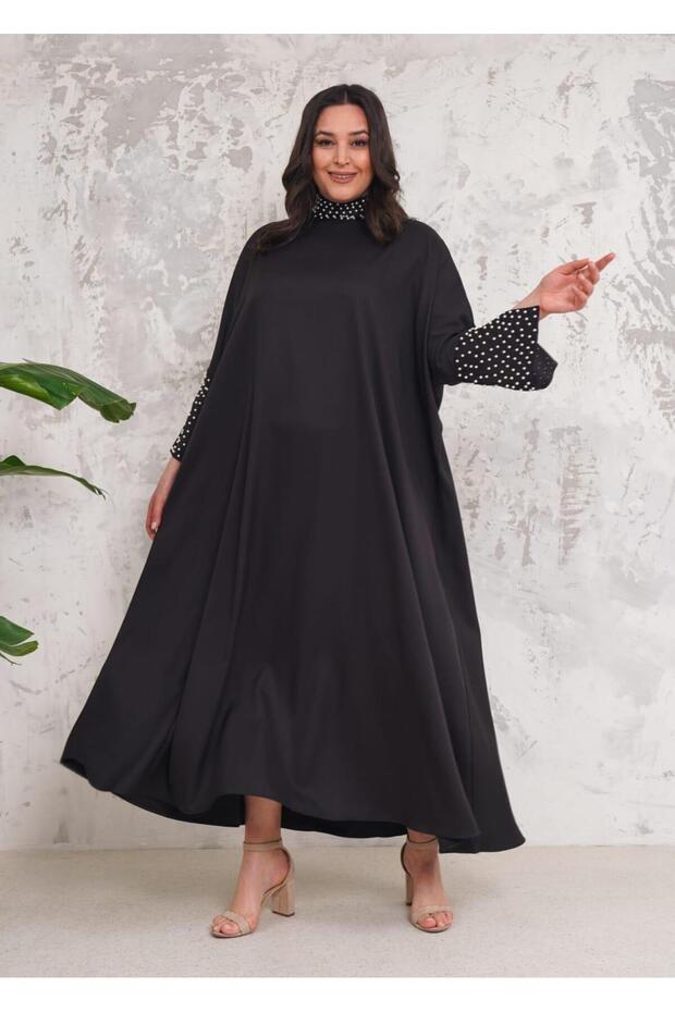 WOMEN'S DOMINANT COLLAR AND SLEEVES PEARL EMBROIDERED COMFORTABLE FIT DRESS