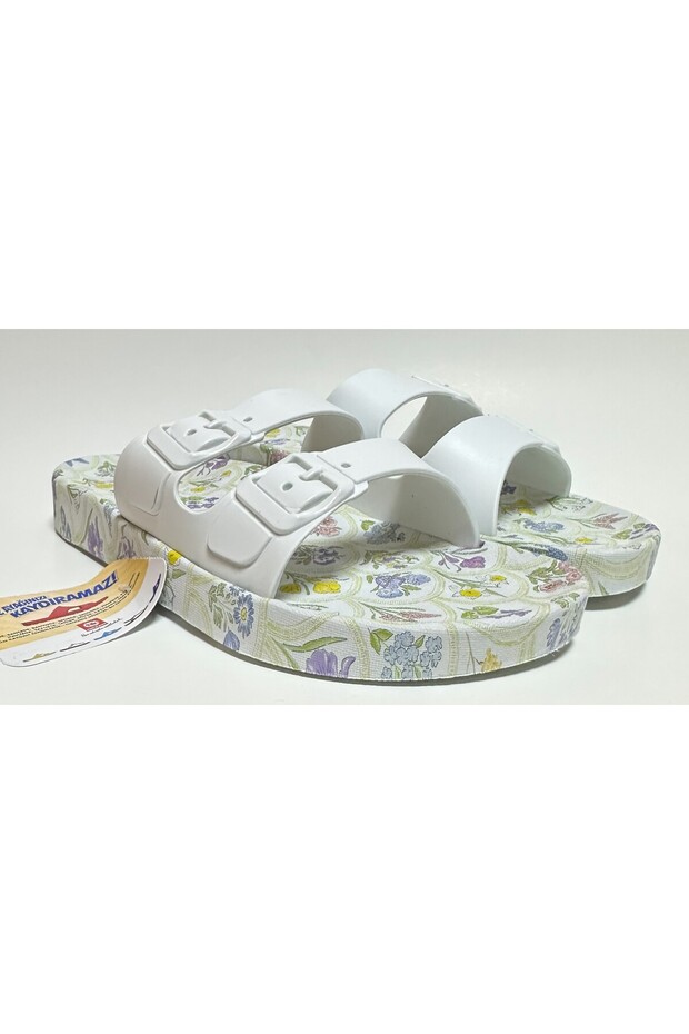 CSÚSZÁSMENTES ANATÓMIAI TALP FEHÉR DUPLAS SZALAG CSAT NÉLKÜLI NŐI HÁZI UTCA ÉS NEDVES PADLÓPAPUCS - 3