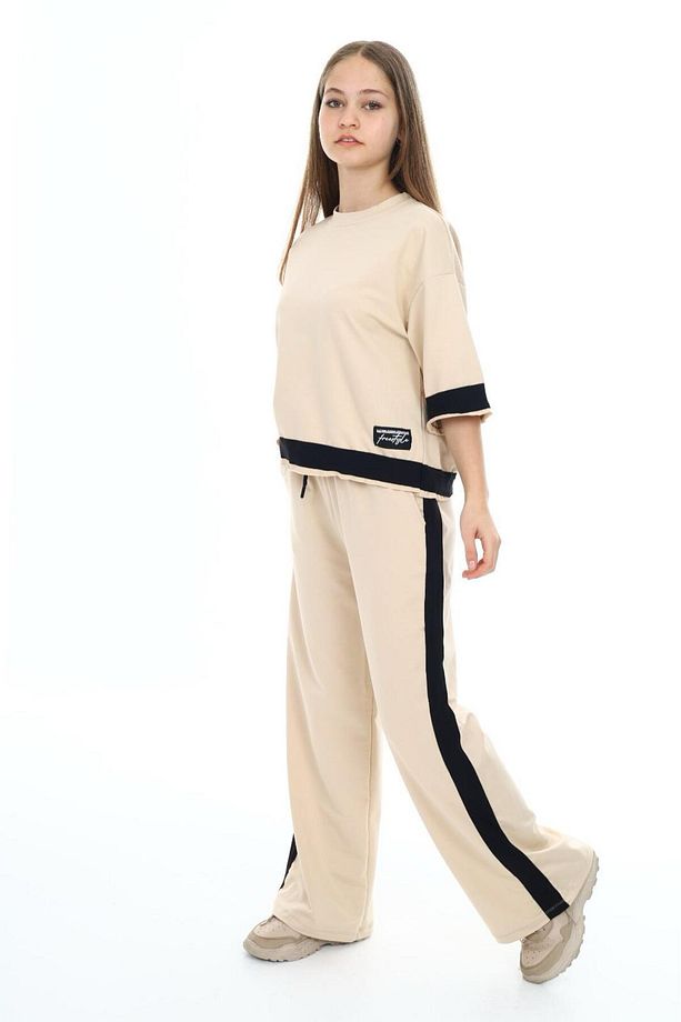 Kız Çocuk %100 Pamuk Oversize Yarım Kol Alt-Üst Eşofman Takım - 3