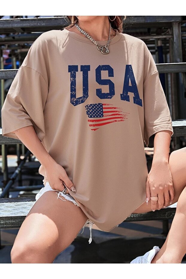 USA America Printed Oversize T-shirt Casual Boyfirend