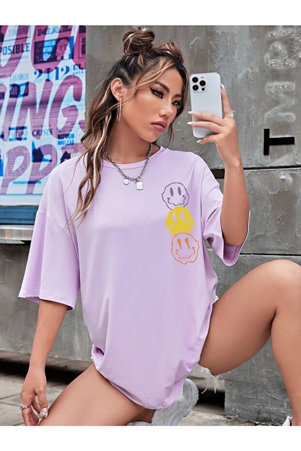 Smile Printed Women's Oversize Casual T-shirt Boyfirend