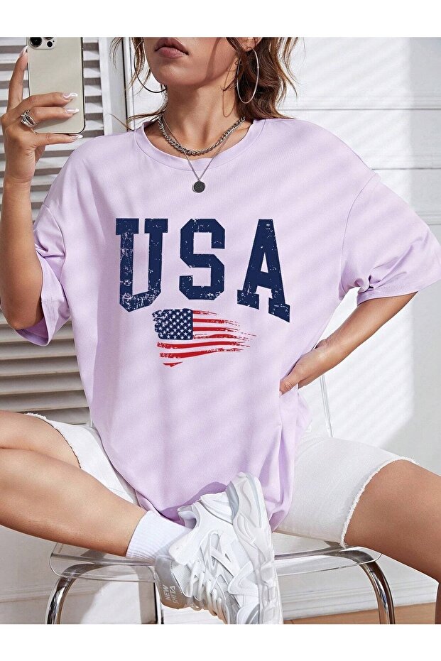 USA America Printed Oversize T-shirt Casual Boyfirend