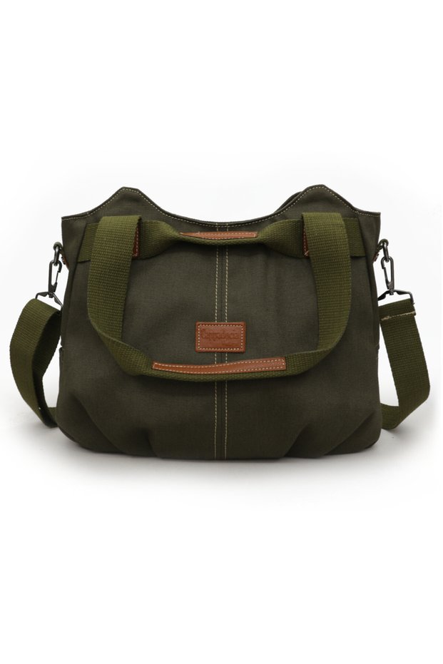 3212 Demeter Women's Khaki Green Shoulder Hand Casual Tote 100% Cotton Canvas Crossbody Bag with Pocket