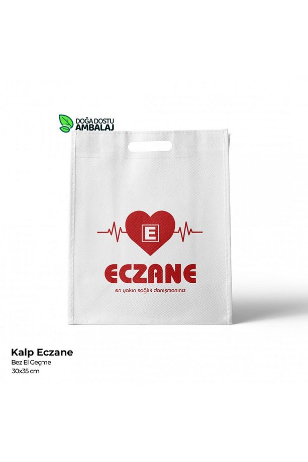 Eczane Poşeti Bez Kalp Temalı El Geçme Eczane Çantası 30x35cm (25 Adet) - 1