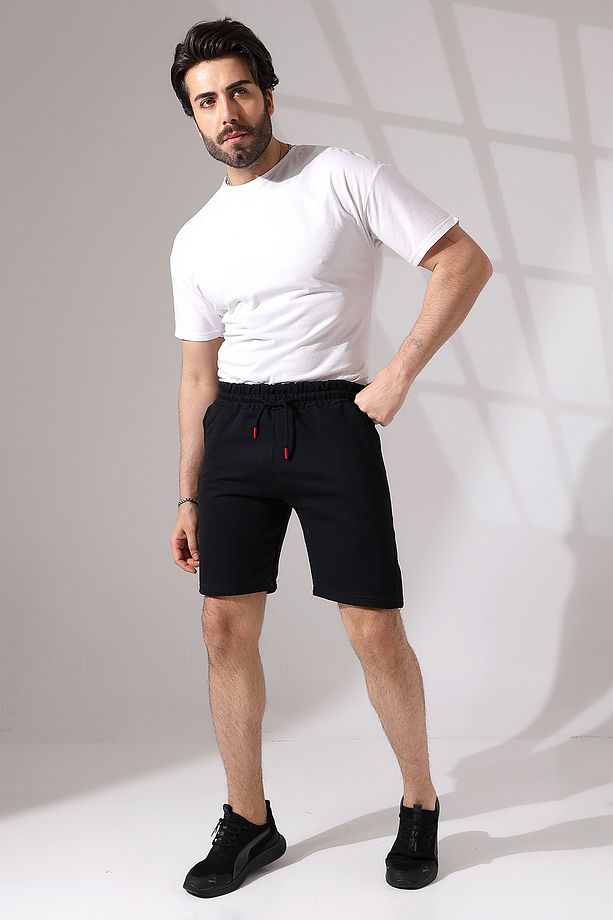 Erkek Regular Fit Siyah Pamuklu Yazlık Şort - 2