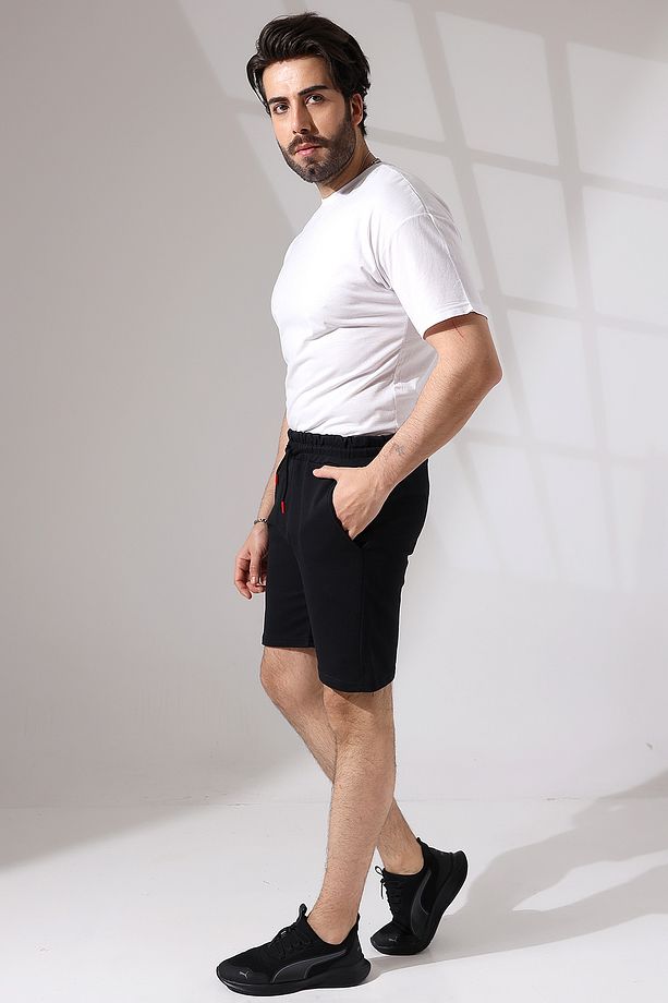Erkek Regular Fit Siyah Pamuklu Yazlık Şort - 3