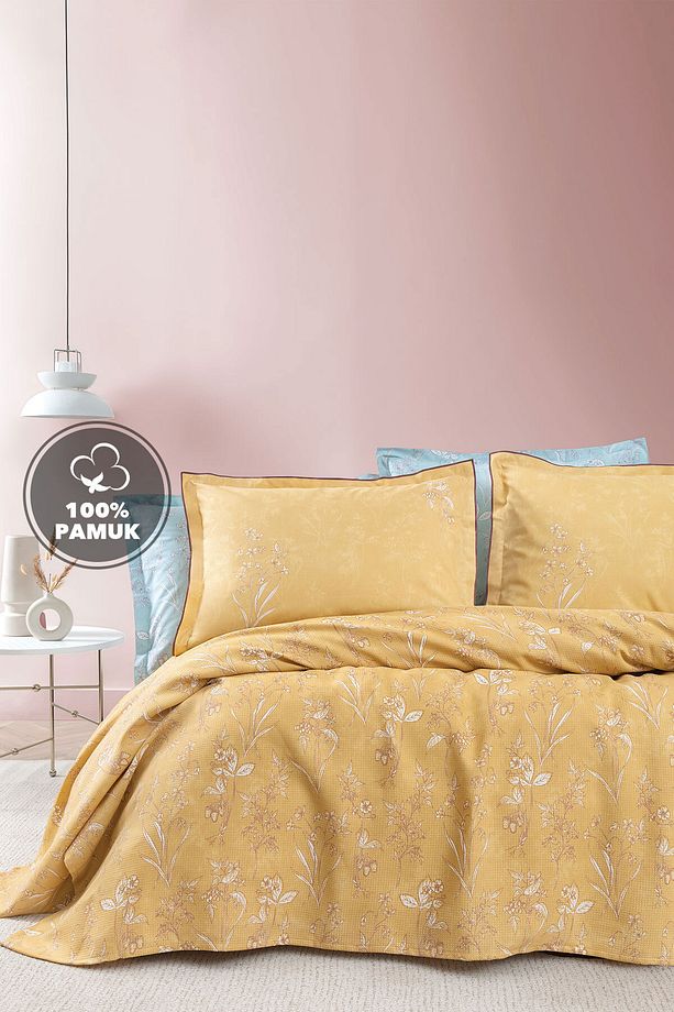 Menard Çift Kişilik %100 Pamuk Pike Takımı - Sarı - 1