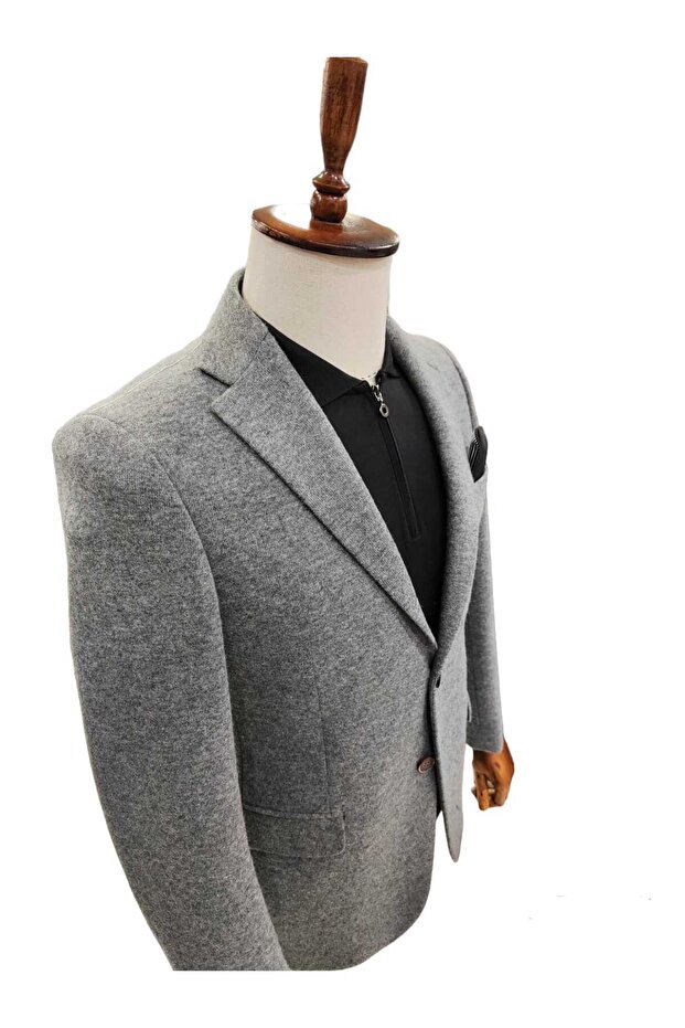 Astarsız Kırçıllı Kaşe Örme Ceket - 1