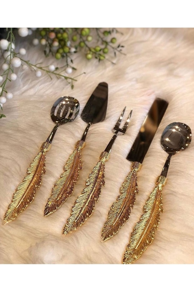 FEATHER 5 PIECES SERVICE SET GOLD