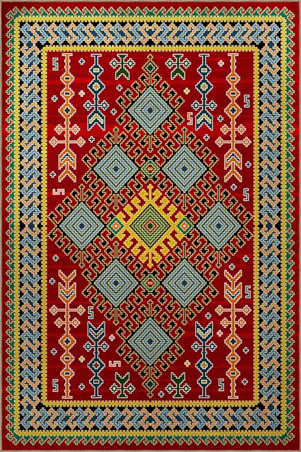 Traditional Decorative and Woven Base Rug with Argyle in Red Tones 4237