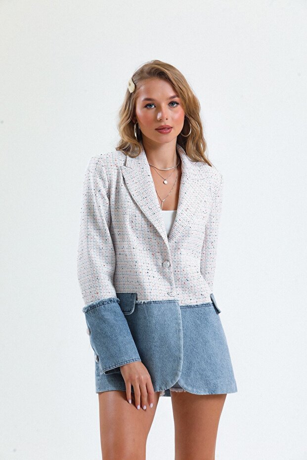 Denim Lined Women's Blazer Jacket Oversize - Three County Cairn
