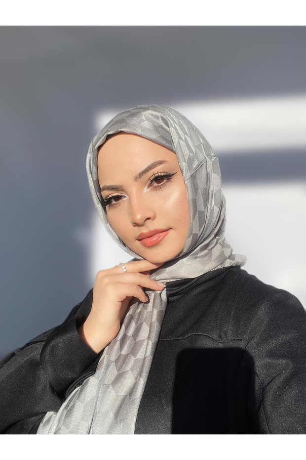 شال جاكار قطن رمادي بنمط كوزا - 1