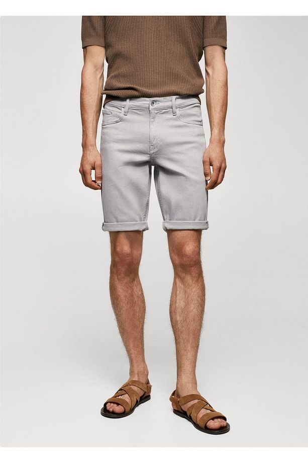 Slim fit kot bermuda şort - 1