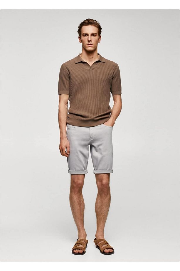 Slim fit kot bermuda şort - 2