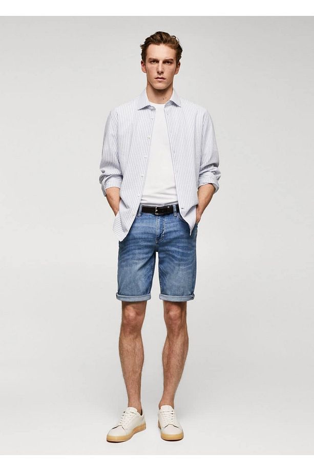 Slim fit kot bermuda şort - 2