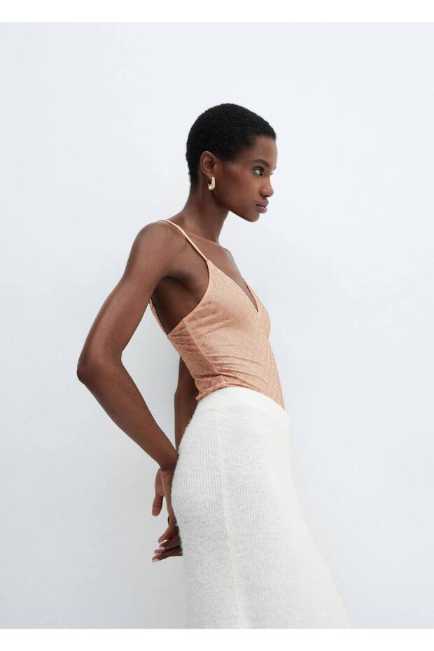 Strass taşlı askılı bluz - 5