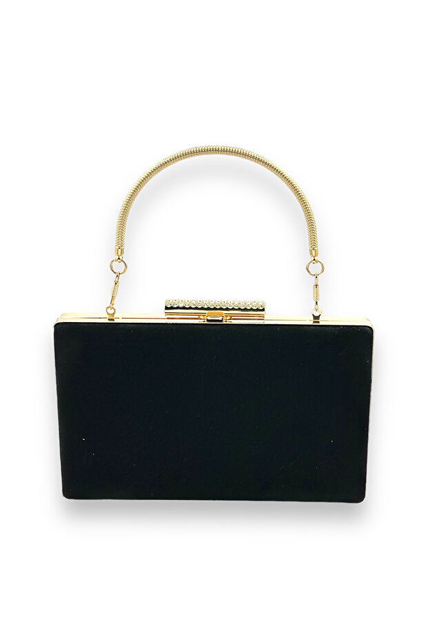 Black Color Suede Metal Handle Evening Bag Evening Bag Henna Wedding Engagement Prom Invitation