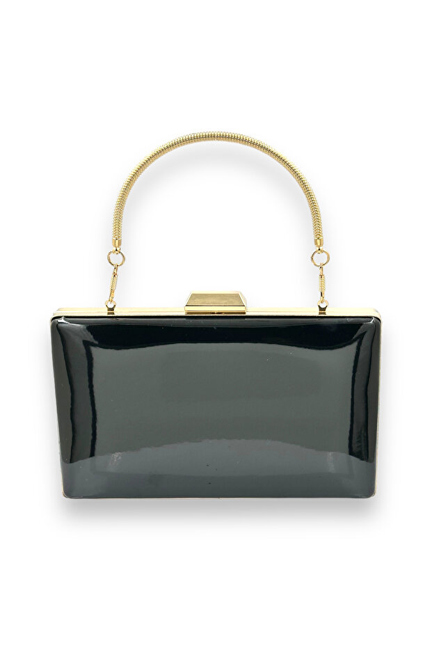 Black Color Mirror Patent Leather Metal Handle Evening Bag Evening Bag Henna Wedding Engagement Prom Invitation