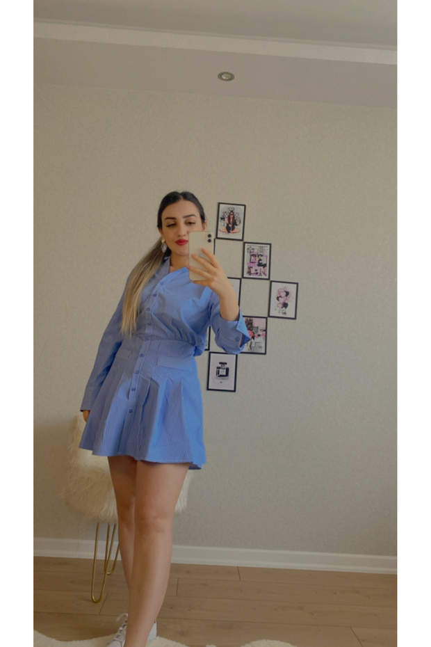 Poplin Çizgili Elbise - 4