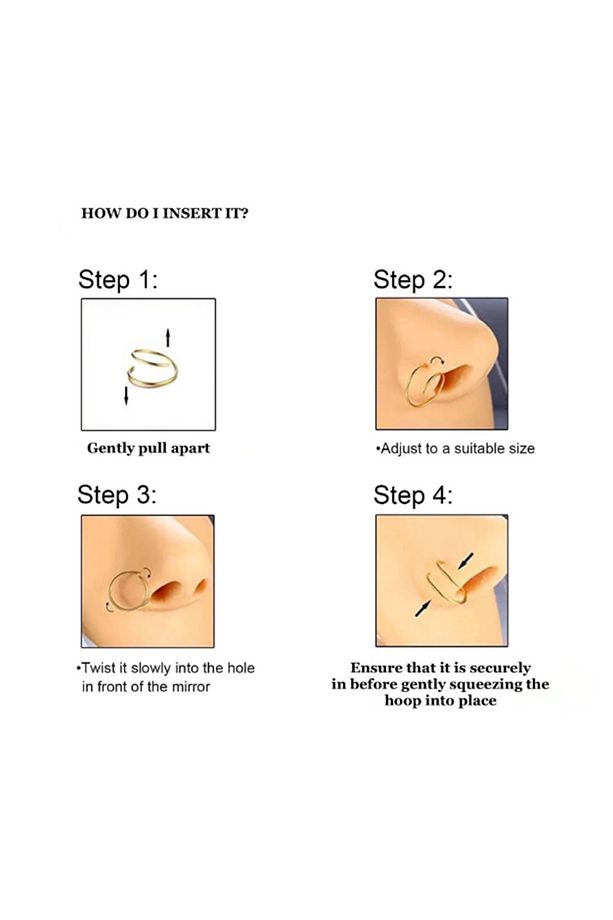 Unisex 1 Çift Gold Septum Dudak Kıkırdak Kaş Burun Tek Delik Kullanımlı Çift Görünüm Hızma Küpe Seti - 8
