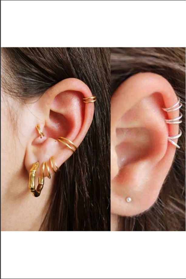 Unisex 1 Çift Silver Septum Dudak Kıkırdak Kaş Burun Tek Delik Kullanım Çift Görünüm Hızma Küpe Seti - 4