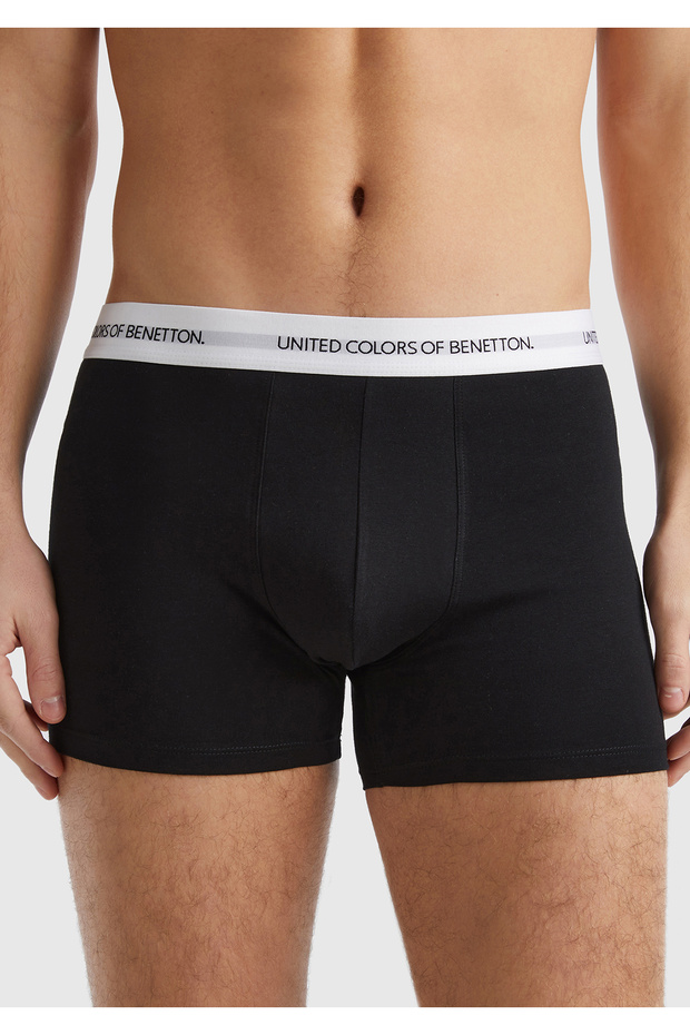 Men's Black Cotton Blend Waist Logo Printed Single Color Boxers