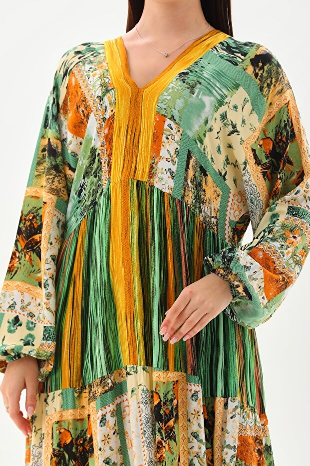 Ολόσωμο φόρεμα patchwork - 6