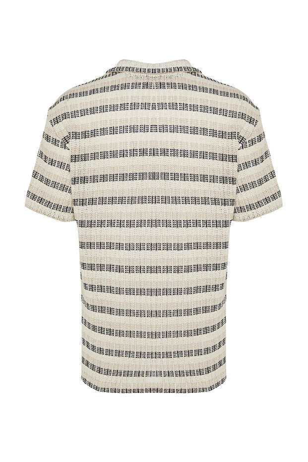 Ekru Oversize/Geniş Kesim Düşük Omuz Çizgili Polo Yaka T-shirt TMNSS24PO00023 - 8