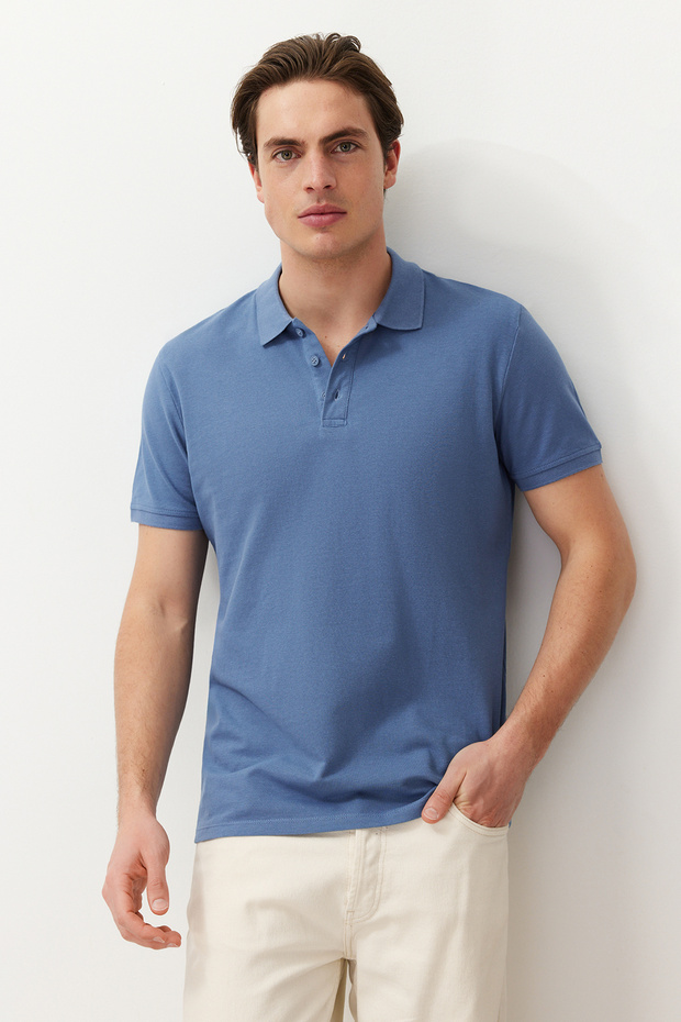 Indigo Regular/Normal Kesim Dokulu Polo Yaka T-Shirt TMNSS24PO00043 - 5