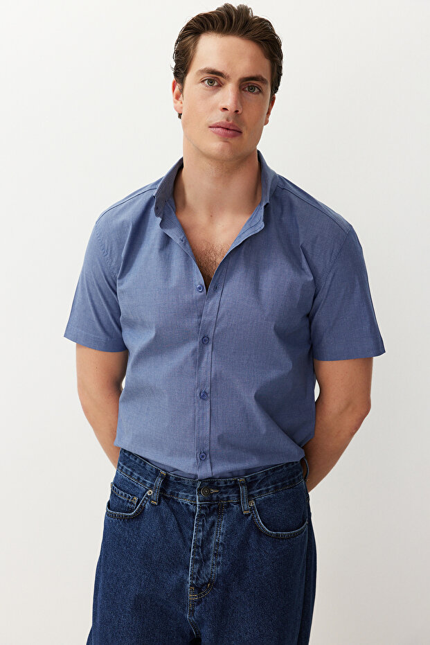 Lacivert Slim Fit Kısa Kollu Gömlek TMNSS24GO00065 - 5