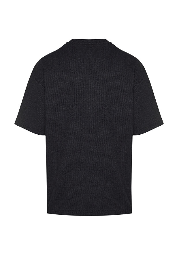 Basic Antrasit Oversize/Geniş Kesim Dokulu Waffle Kısa Kol T-Shirt TMNSS22TS00049 - 8