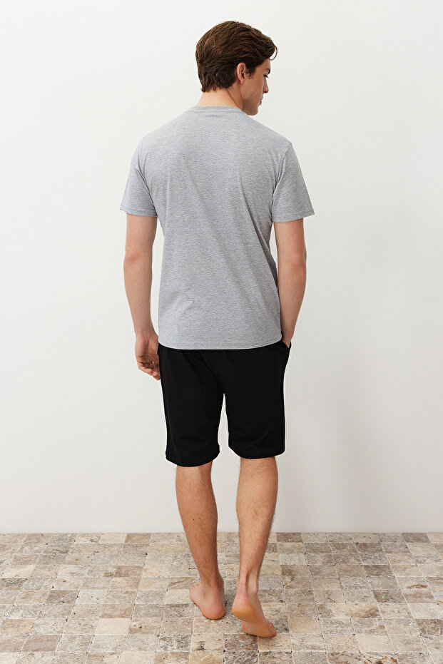 Gri Regular Fit Yazlık Baskılı Şortlu Pijama Takımı THMSS21PT0216 - 6