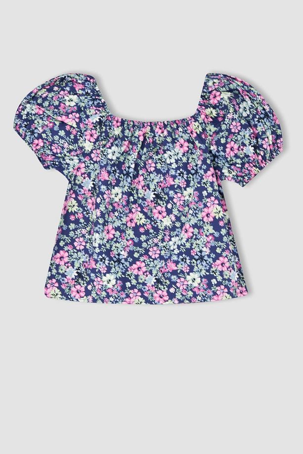 Kız Çocuk Çiçekli Kısa Kollu Poplin Bluz X7626a622hs - 4