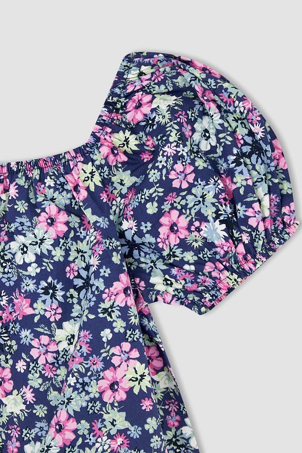 Kız Çocuk Çiçekli Kısa Kollu Poplin Bluz X7626a622hs - 5