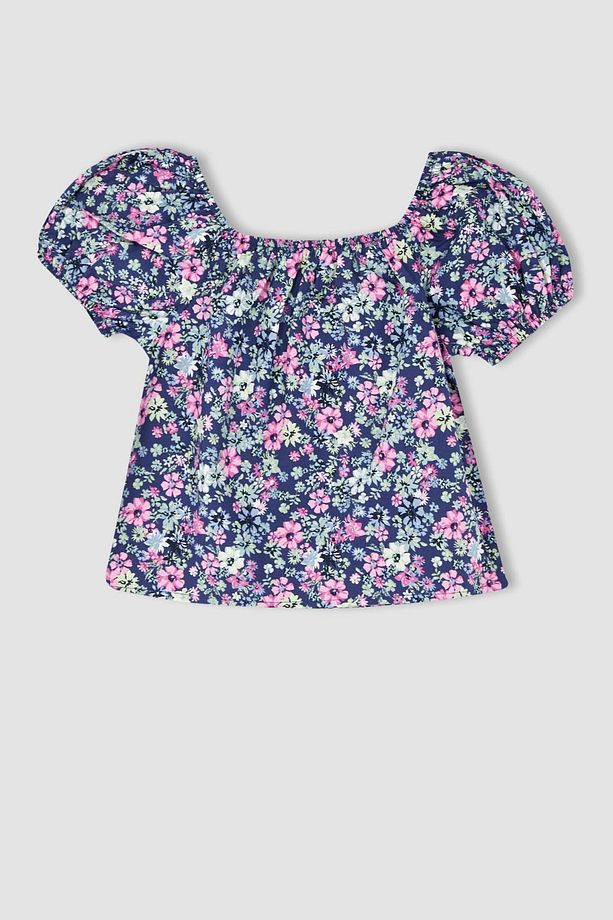 Kız Çocuk Çiçekli Kısa Kollu Poplin Bluz X7626a622hs - 6