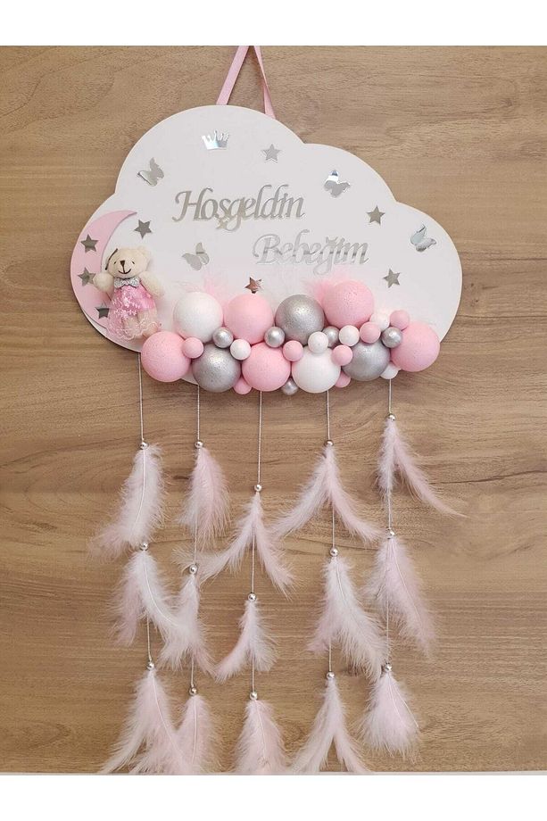 Kapı Süsü Ahşap Bulut Kapısüsü Bebek Odası Isimlik Strafor Toplu - 1
