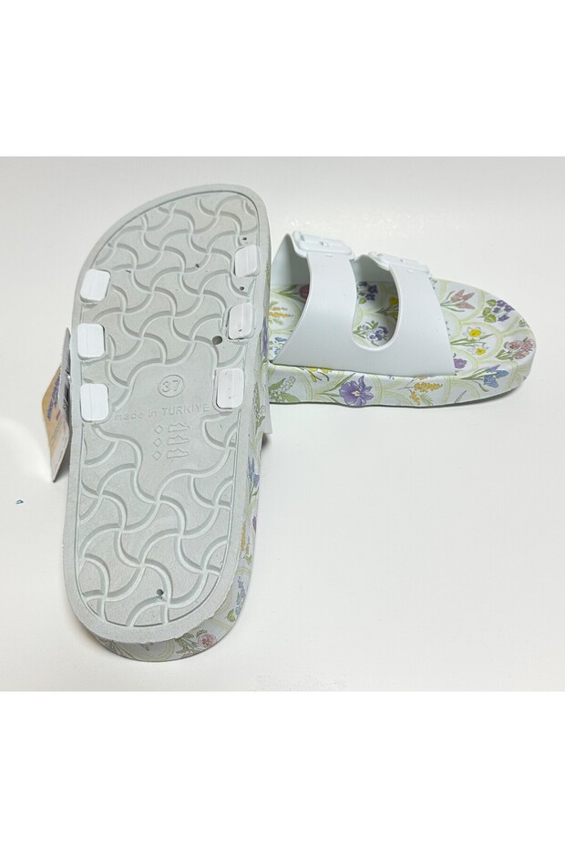 CSÚSZÁSMENTES ANATÓMIAI TALP FEHÉR DUPLAS SZALAG CSAT NÉLKÜLI NŐI HÁZI UTCA ÉS NEDVES PADLÓPAPUCS - 8