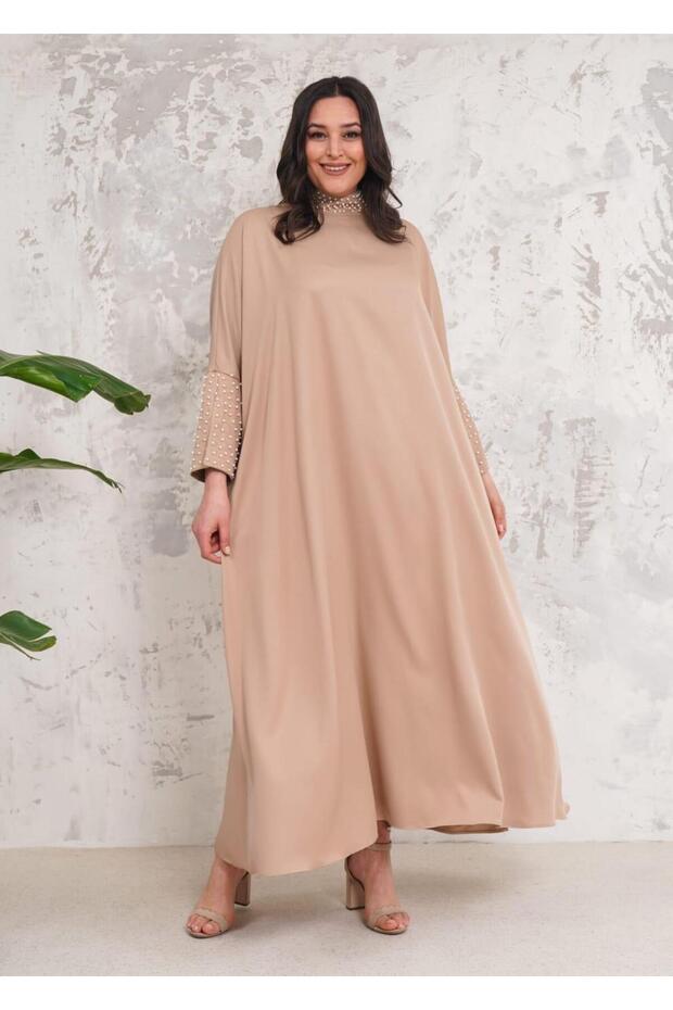 WOMEN'S DOMINANT COLLAR AND SLEEVES PEARL EMBROIDERED COMFORTABLE FIT DRESS