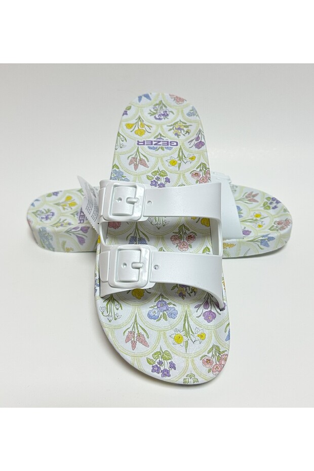 CSÚSZÁSMENTES ANATÓMIAI TALP FEHÉR DUPLAS SZALAG CSAT NÉLKÜLI NŐI HÁZI UTCA ÉS NEDVES PADLÓPAPUCS - 5