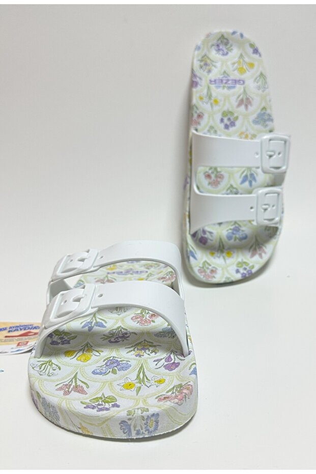 CSÚSZÁSMENTES ANATÓMIAI TALP FEHÉR DUPLAS SZALAG CSAT NÉLKÜLI NŐI HÁZI UTCA ÉS NEDVES PADLÓPAPUCS - 4