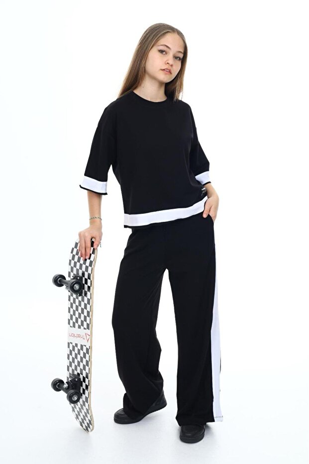 Girl's 100% Cotton Oversize Half Sleeve Top and Bottom Tracksuit Set