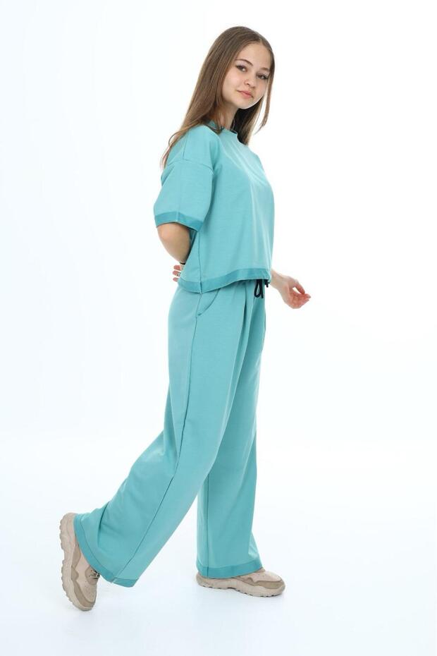 Girl's 100% Cotton Oversize Half Sleeve Top and Bottom Tracksuit Set