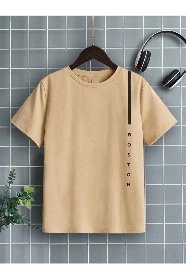 تي شيرت بيج كبير الحجم للجنسين مطبوع عليه بوسطن