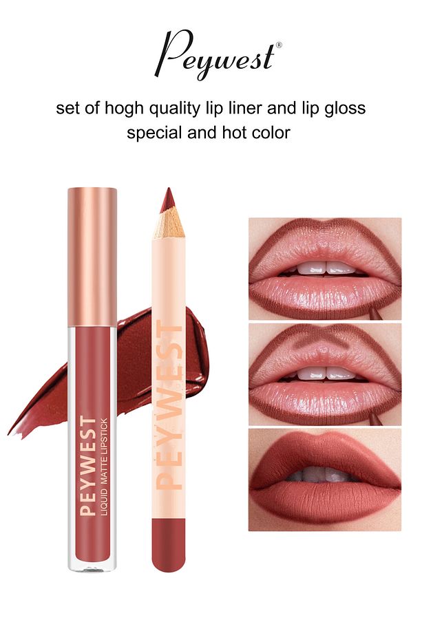 2'li Ruj Ve Lipliner Dudak Kalem Seti Autumn Coffee Renk Lip Liner And Lip Gloss - 1